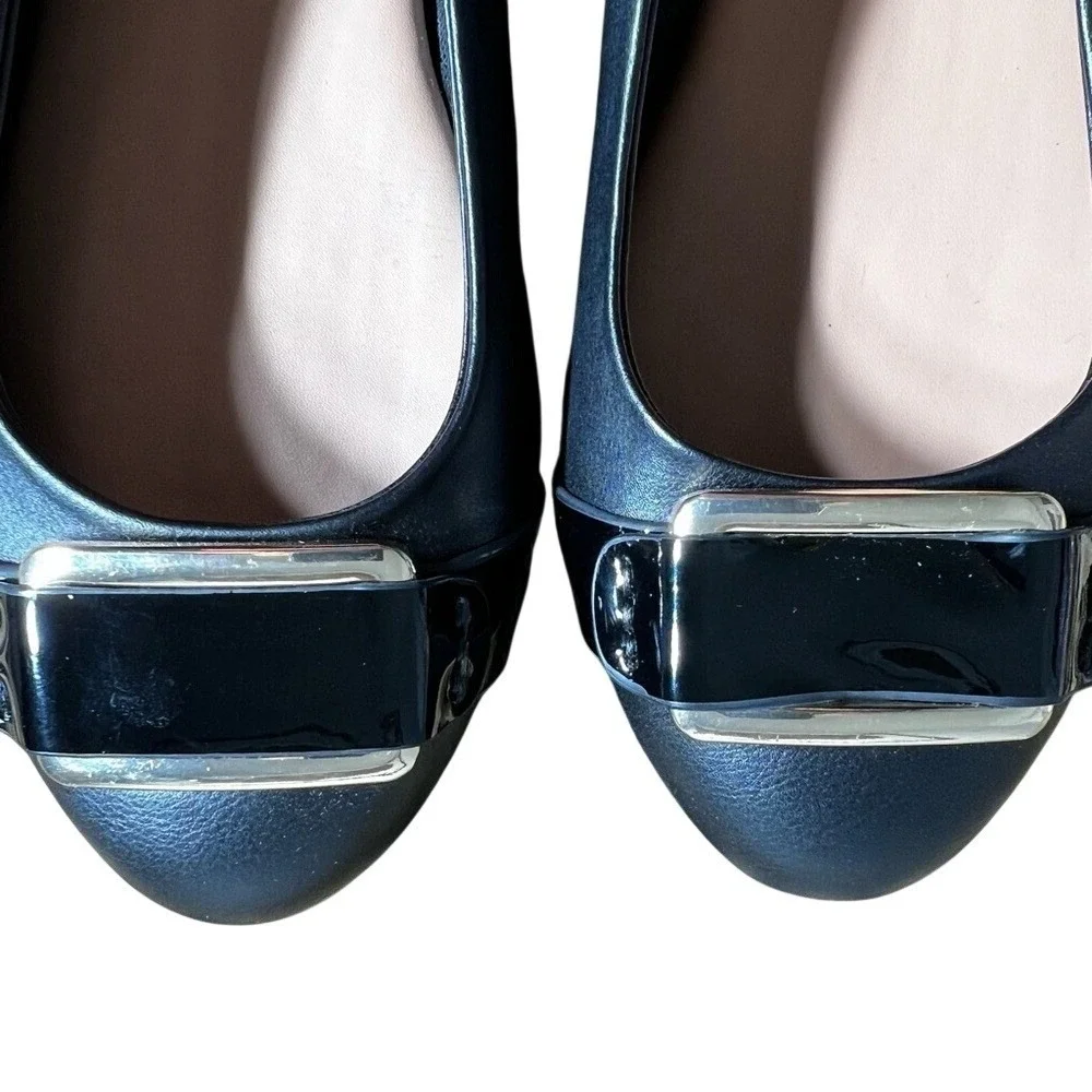 Luoika Womens Black Ballet Flats Gold Buckle Patent Accent Almond Toe Shoes‎ 8